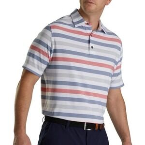 FootJoy Lisle Light Stripe Golf Polo Men's 2XL Red White Blue Gray 4th of July